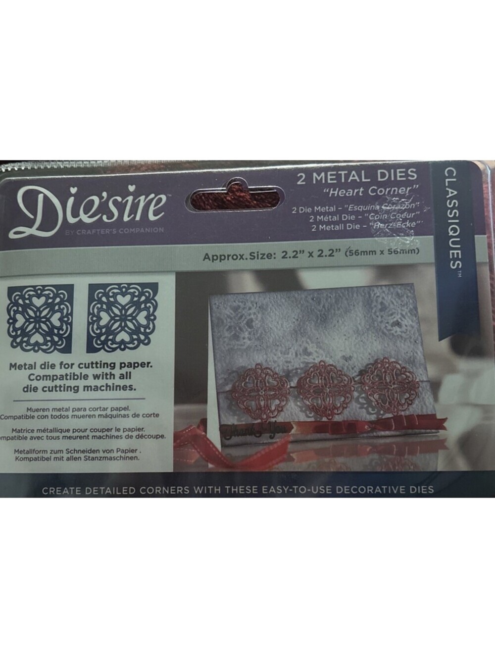 Die'sire Classiques Metal Die Set Heart Corner New